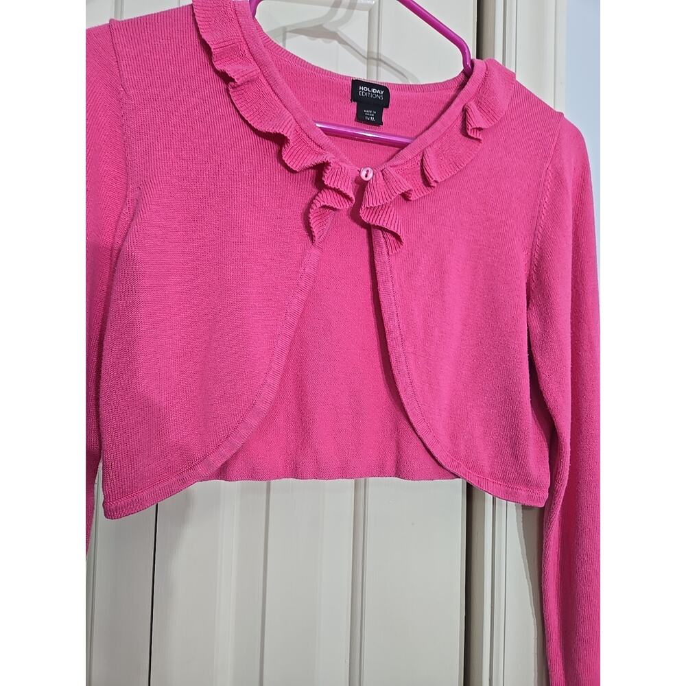 Crop Cardigan In Pink Girls XL Button Closure Knitted Shrug Sweater Top